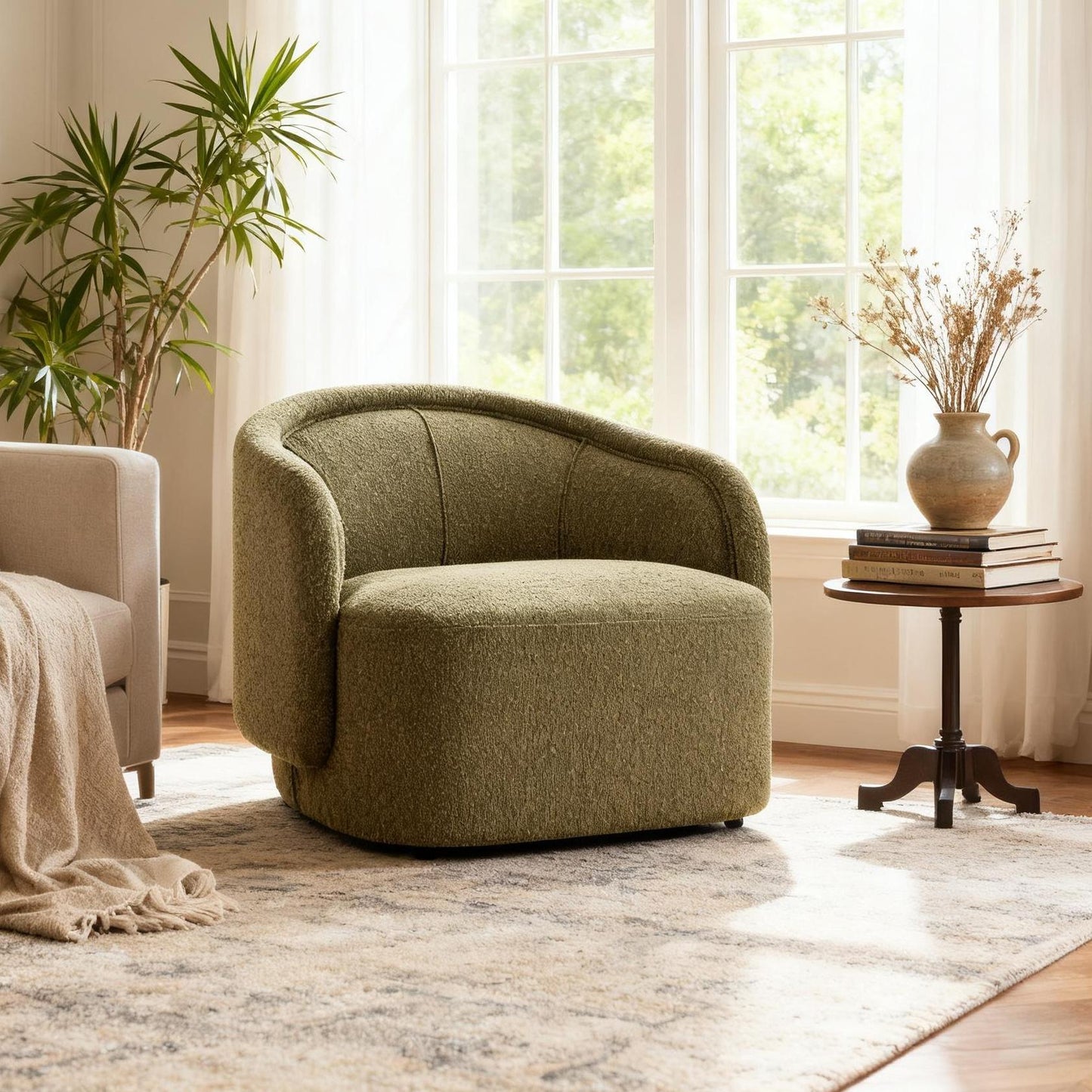 Curved Boucle Chair in Sage
