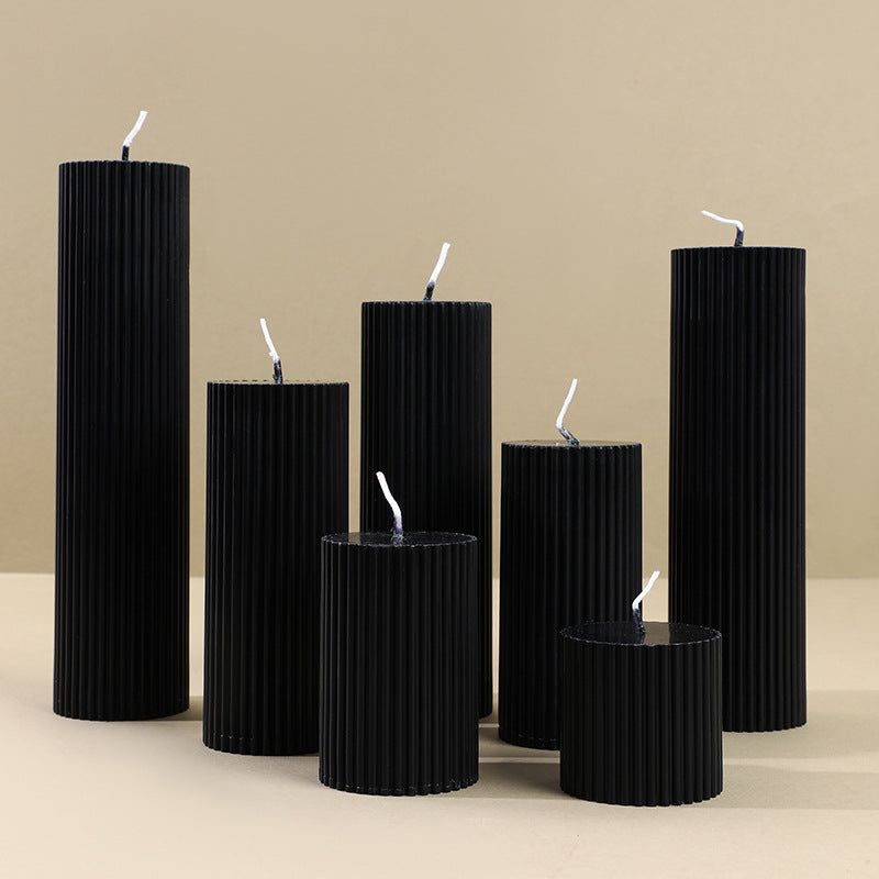 Noir Ribbed Pillar Candle Set