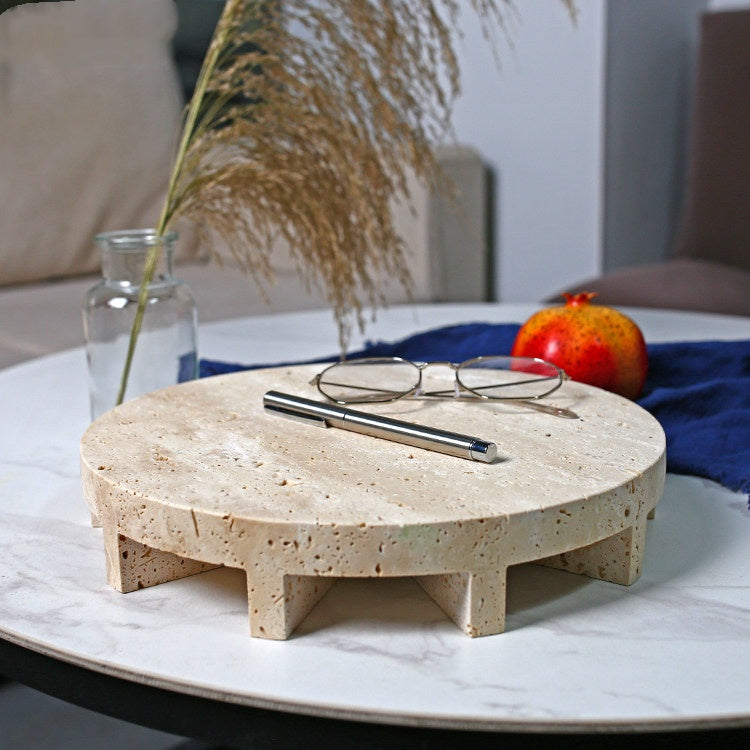 Travertine Round Tray, Natural Stone