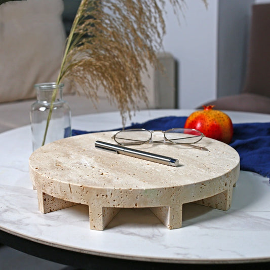 Travertine Round Tray, Natural Stone