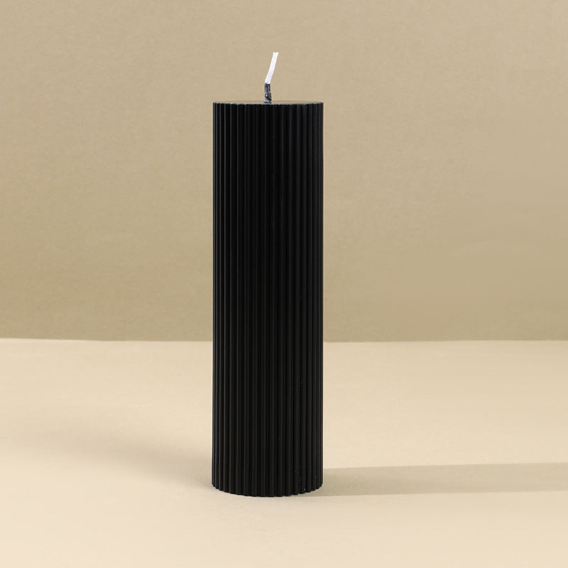 Noir Ribbed Pillar Candle Set
