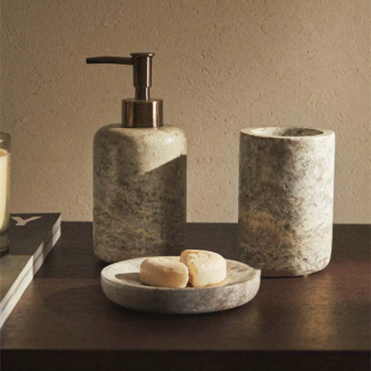 Travertine Lotion Bottles with Vanity Tray