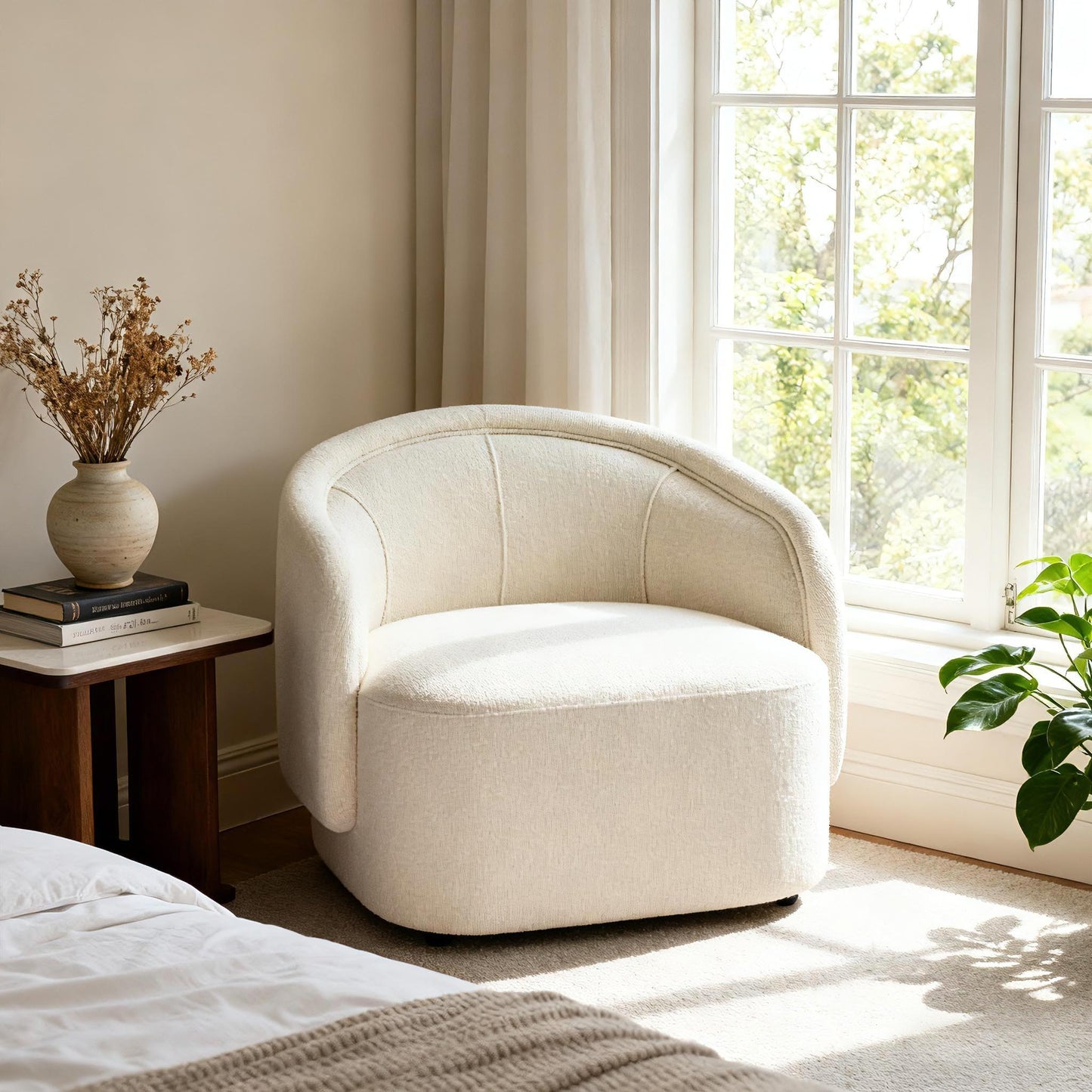 Curved Boucle Chair in Cream
