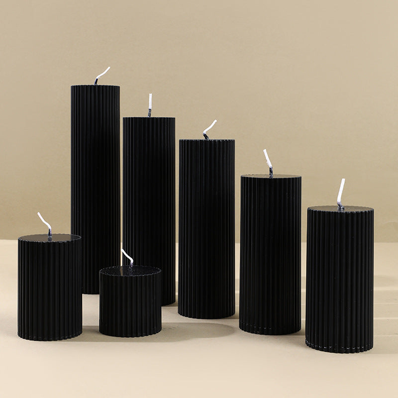 Noir Ribbed Pillar Candle Set