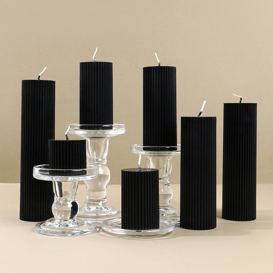 Noir Ribbed Pillar Candle Set