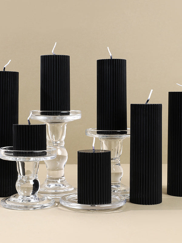 Noir Ribbed Pillar Candle Set