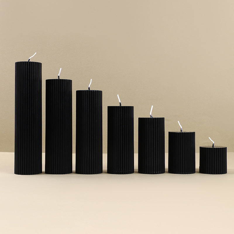 Noir Ribbed Pillar Candle Set